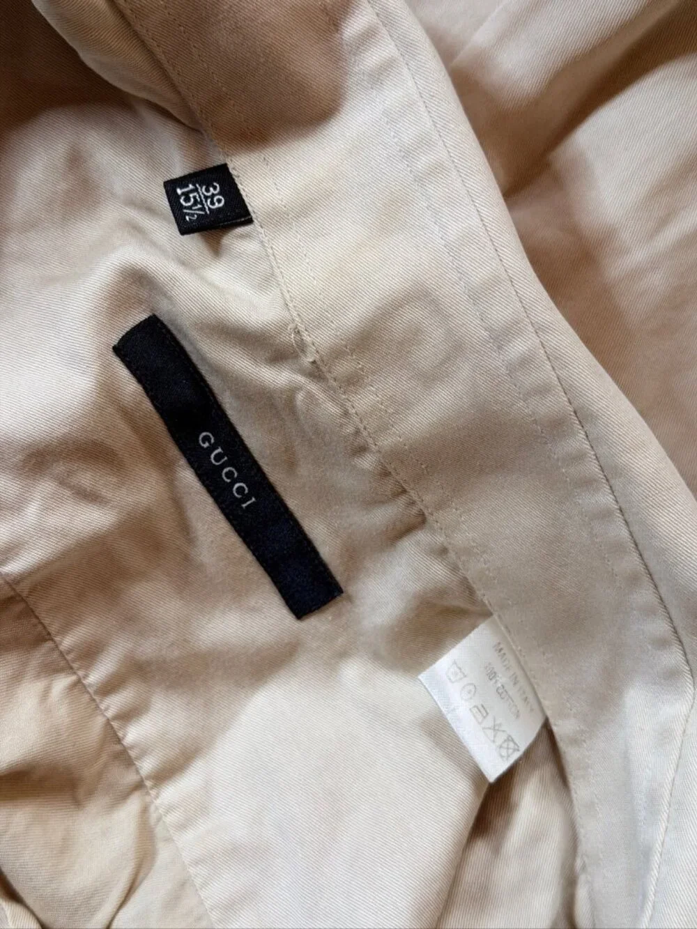 Gucci Dress Shirt 38 / 15.5 Men Ivory Long Sleeve Button Up Collared 100% Cotton